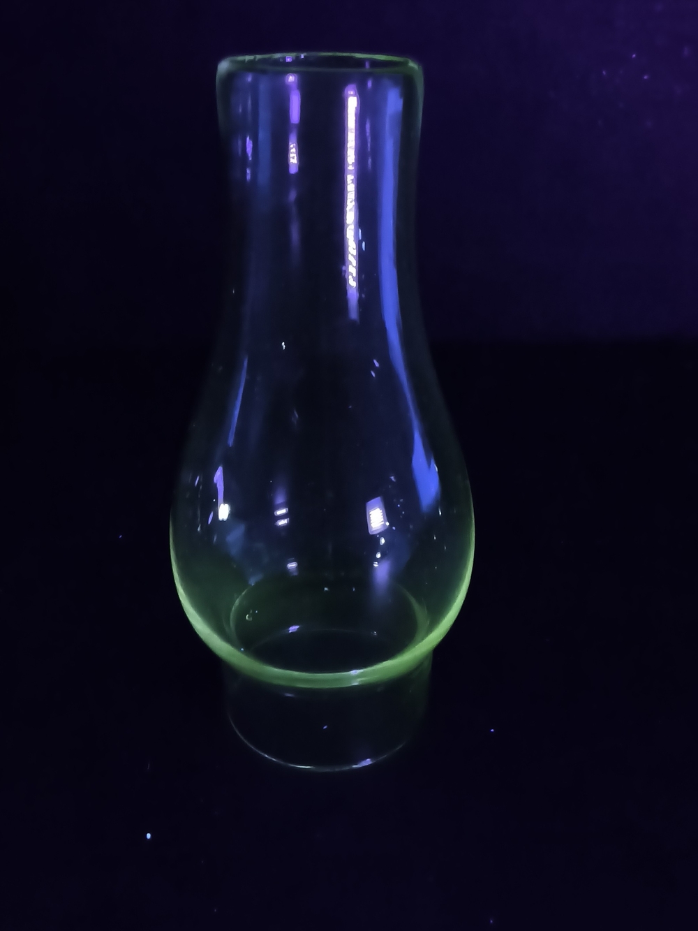 Antique Glass Oil Lamp Chimney Manganese 365nm UV Glow 2 5/8" Fitter 7 3/4" Tall